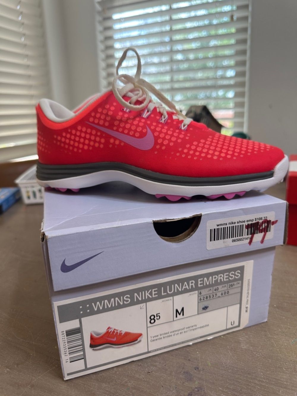 Nike Women’s Lunar Empress Golf Shoes - Crimson/Punch colorway.